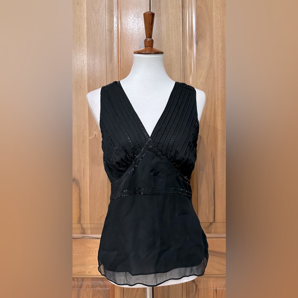 St Bernard for Dunnes Store Sheer/Sequin Black V-Neck Tank-Top over Solid EUC 10